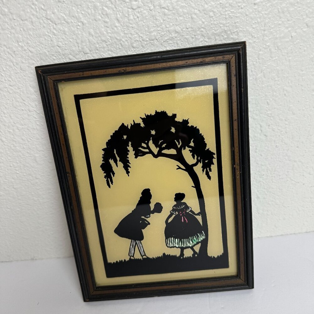 RARE  Vintage French Luminous ART Painted Glass Decorated by hand Victorian Era